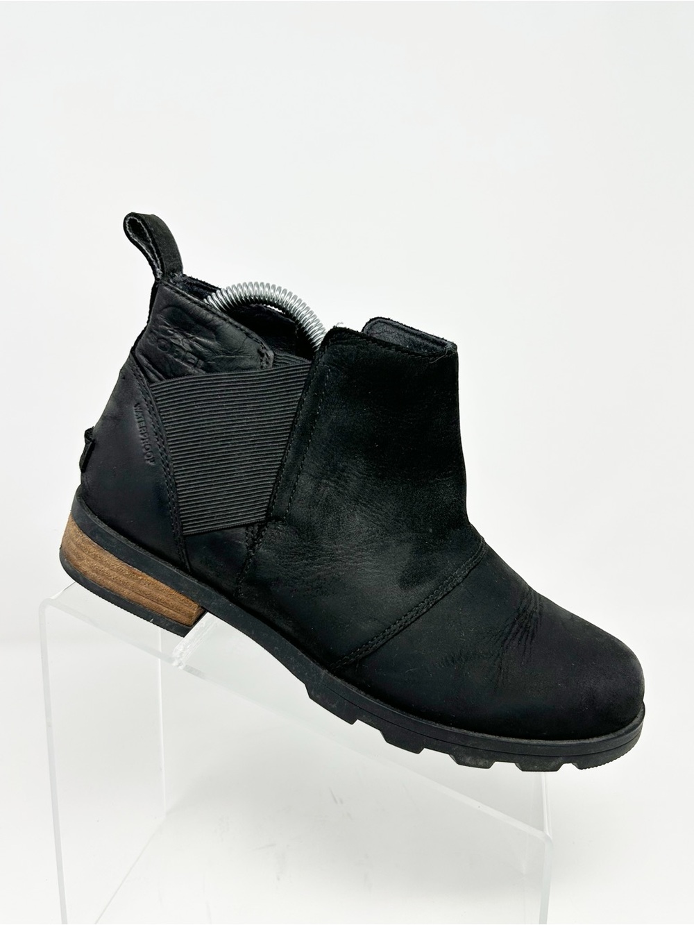 Sorel Emelie Chelsea Ankle Boots Womens Black Pull On Waterproof Lug Sole Size 8